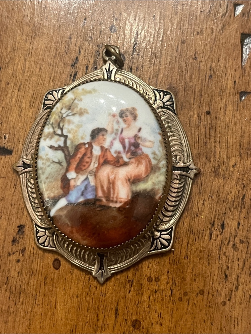 Antiqued Necklace Pendant of Courting Couple